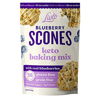 Livlo Blueberry Scone Keto Baking Mix - Low Carb Snack - 2g Net Carbs - Fast, Easy and Delicious Keto Friendly Food - 10 Servings