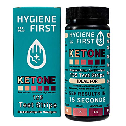 HYGIENE FIRST Ketone Urinalysis Test Strips,125 Count, Ideal to Help with Ketogenic, Atkins Diets, Low-Carb Diets and Intermittent Fasting.