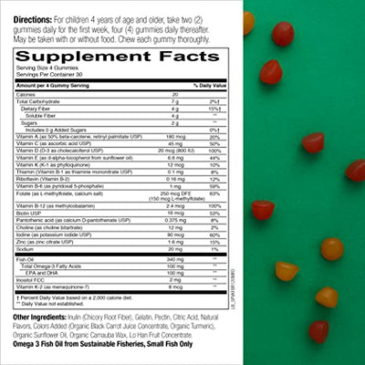 SmartyPants Kids Formula & Fiber Daily Gummy Multivitamin: Fiber for Digestive Health, Vitamin C, D3, & Zinc for Immunity, Omega 3 Fish Oil (EPA & DHA), B6, Methyl B12, 120 Count