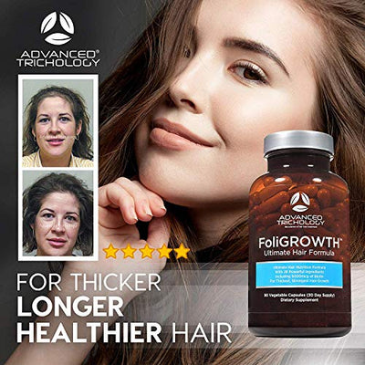 FoliGROWTH Ultimate Hair Nutraceutical – Get Thicker Hair, Reverse Diffuse Thinning Guaranteed - Gluten Free, Vegetarian, 3rd Party Tested - High Potency Biotin, Hair Loss Supplement, Hair and Nails