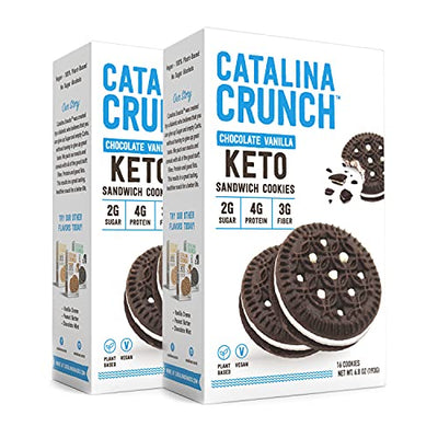 Catalina Crunch Chocolate Vanilla Keto Sandwich Cookies 2 Pack, (6.8 oz Boxes) | Keto Snacks | Low Carb, Low Sugar | Vegan Cookies, Plant Protein Cookies | Keto Friendly, Keto Dessert