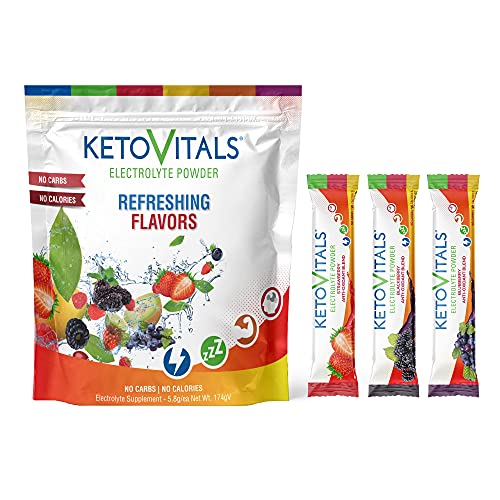 Keto Vitals Berry Antioxidant Electrolyte Powder Stick Packs | Keto Friendly Electrolytes Travel Packets | Variety Individual Packets | Energy Drink Mix | Zero Calorie | Zero Carb (Berry Assorted, 30)
