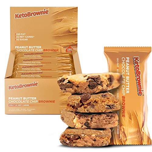 KetoBrownie Bars (12-Count) | Deliciously Baked Soft & Chewy | 15g Healthy Fats | 1g Net-Carb Keto Bars | 1g Sugar | Meal Replacement Bars (Peanut Butter Chocolate Chip)