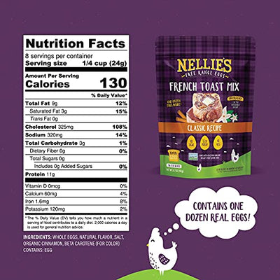 Nellie’s Free Range Eggs French Toast Mix – Classic, Gluten & Sugar Free, Keto, High Protein Breakfast Food, Just Add Water / Milk & Coat Your Bread, Alternative to Pancake, Waffle, or Baking Mixes