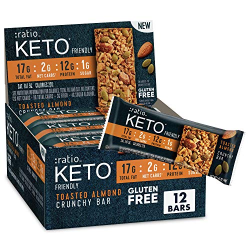 :ratio KETO friendly Toasted Almond Crunchy Bar, Gluten Free, 12 ct Box