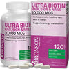 Ultra Biotin 10,000 Mcg Hair Skin and Nails Supplement, Non-GMO, 120 Vegetarian Capsules