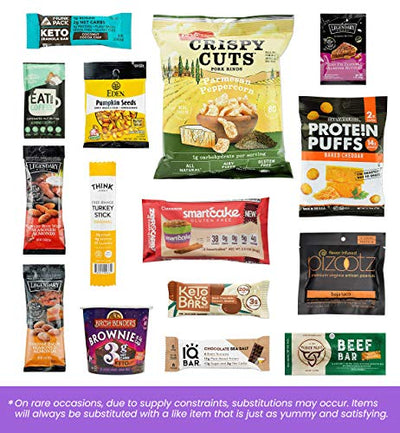 KETO Snacks Care Package: Ultra Low Carb, Low Sugar,High Fat Ketogenic Diet Snacks, Keto Bars, Cookies, Keto Jerky & Pork Rinds,Great Keto Gift Basket