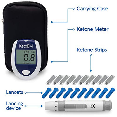 KetoBM Blood Ketone Meter Kit for Keto Diet Testing - Complete Ketone Test Kit with Ketone Monitor, Keto Strips, Lancing Device & Lancets - Easy, Accurate Way to Check Ketosis on the Ketogenic Diet