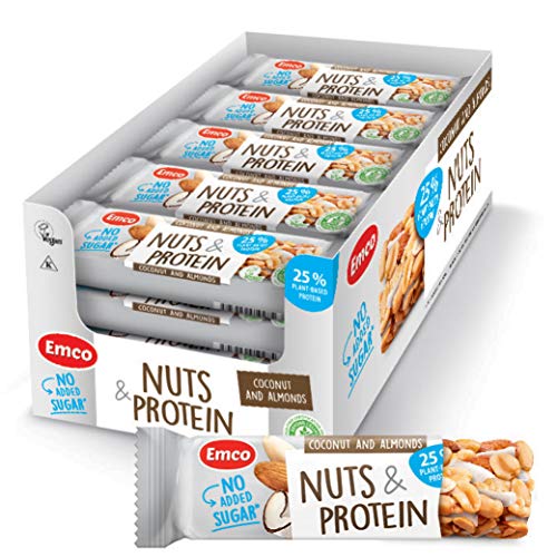 Coconut + Almonds Nuts & Protein Bars by Emco | Keto Snacks | Gluten Free, Low Carb, No Added Sugar, Vegan, Kosher | Plant-Based Protein Snack | 20 Individually Wrapped Snack Bars