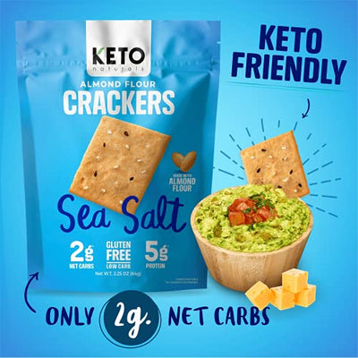 Keto Crackers low carb crackers (Sea Salt) Keto friendly snack crackers almost zero carb no sugar (3 Pack) almond flour crackers healthy snack absolutely gluten free crackers paleo snack friendly