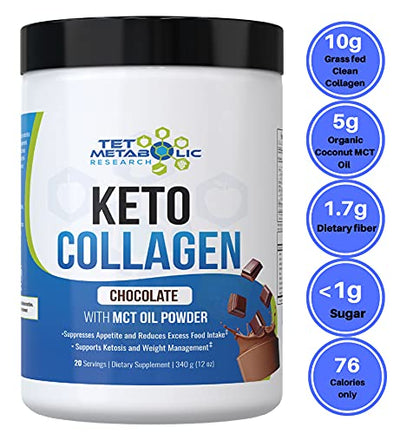 Keto Collagen Protein with MCT Oil Powder from Organic Coconut (Chocolate) 11.5oz. Perfect for Keto Creamer, Snacks. Great for Low Carb Diet Meal Shake Replacement