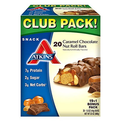 Atkins Snack bar, Caramel Chocolate Nut Roll, Keto Friendly (20 ct.), 31 Ounce