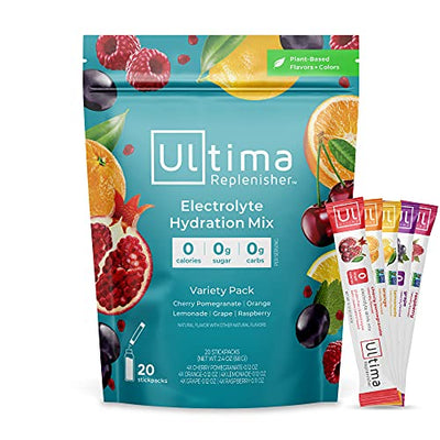 Ultima Replenisher Electrolyte Hydration Powder, Variety Pack, 20 Count Stickpacks Pouch - Sugar Free, 0 Calories, 0 Carbs - Gluten-Free, Keto, Non-GMO with Magnesium, Potassium