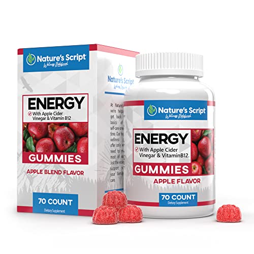 Organic Apple Cider Vinegar Gummies with The Mother, 70 Count, Energy Detox ACV Supplement for Men and Women with Vitamin B12 by Nature's Script