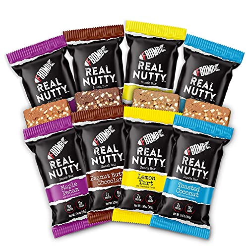 FBOMB Real Nutty Bars - Variety Pack - Keto Snack, Simple Real Food - Healthy, Low Sugar, Low Carb, Clean Ingredients - Keto & Paleo Friendly (8 Pack)