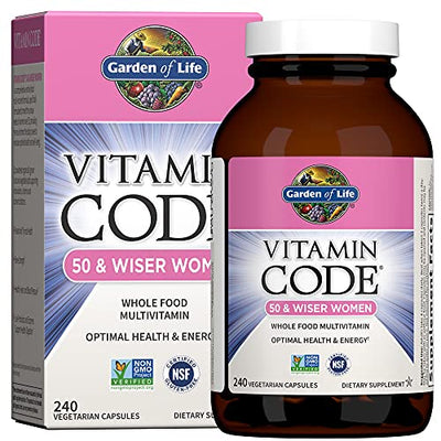 Garden of Life Multivitamin for Women 50 & Over, Vitamin Code Women 50 & Wiser Multi - 240 Capsules with Vitamins A, B, C, D3, E & K, CoQ10, Probiotics & Enzymes