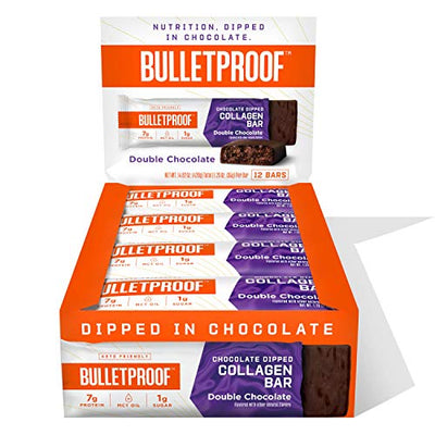 Bulletproof, Chocolate Dipped Protein Bars 1.59 Ounce, 12 Count (Double Chocolate Fudge)