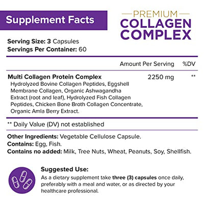NutriFlair Multi Collagen Peptides Pills 2250MG, 180 Capsules - Type I, II, III, V, X - Premium Collagen Complex - Hydrolyzed Protein Supplement for Anti-Aging, Healthy Joints, Hair, Skin, and Nails