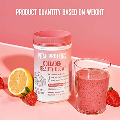 Vital Proteins Collagen Beauty Glow, Marine-Based Collagen Peptides Supplement - 10g of Collagen Per Serving - Hyaluronic Acid & Biotin & Vitamin C - Strawberry Lemon 10.8oz