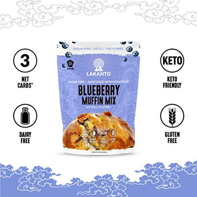 Lakanto Blueberry Muffin Mix - Sugar Free, Naturally Flavored, Healthy Keto Friendly, Sweetened with Monkfruit Sweetener, 3 Net Carbs, Gluten Free, Breakfast Food, Easy to Make (12 Servings)