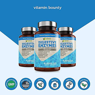 Digestive Enzymes, with 18 Ultra Plant Based Enzymes, Supplement to Aid in Breaking Down Fats, Proteins, and Carbohydrates for Digestion, Vitamin Bounty