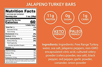 Mission Meats Spicy Jalapeno Free Range Turkey Bars Sugar Free Keto Snacks Whole 30 Gluten Free MSG Free Nitrate Nitrite Free Paleo Healthy Snacks Meat Sticks Turkey Jerky Zero Sugar Protein Snacks