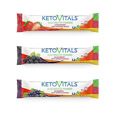Keto Vitals Berry Antioxidant Electrolyte Powder Stick Packs | Keto Friendly Electrolytes Travel Packets | Variety Individual Packets | Energy Drink Mix | Zero Calorie | Zero Carb (Berry Assorted, 30)