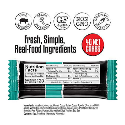 FBOMB Real Food Snack Bars: Clean, Low Carb, Natural Ingredients | Paleo & Keto Snack Bar | Gluten Free, Dairy Free, Non-GMO | Chocolate Hazelnut Bars- 12 Pack (24 Servings)