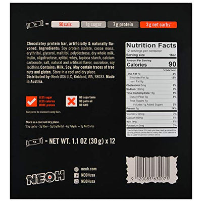 NEOH Low Carb Protein & Candy Bar - Keto Snack Low Sugar (1 Gram), 90 Calories, 7 Grams Protein (Chocolate Crunch 12-Pack)