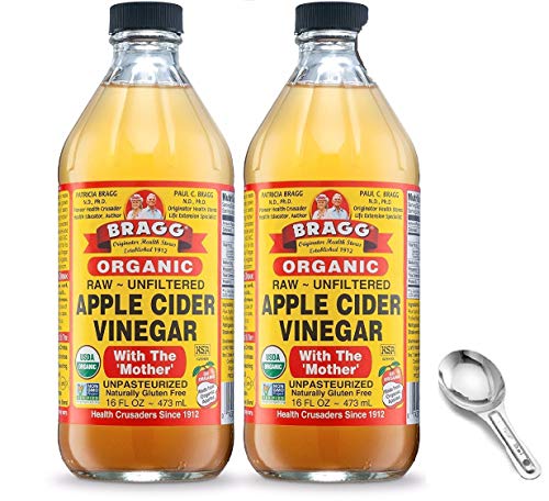 Bragg Organic Apple Cider Vinegar With the Mother, Raw Unfiltered All Natural Ingredients - 16 Fl Oz Pack of 2 w/ Custom F.O.Y Brand Measuring Spoon