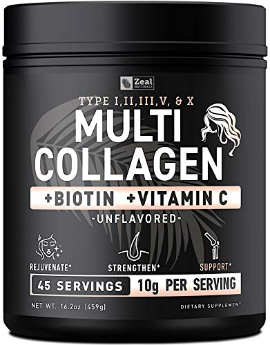 Premium Collagen Peptides Powder (1, 2, 3, 5 & 10) Multi Collagen Protein + Vitamin C + Biotin + Hyaluronic Acid - Collagen Powder for Women Hair Skin and Nails - Marine, Bovine, Chicken & Eggshell