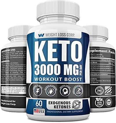 Keto Diet Pills - 3000 mg per Day - Exogenous bhb - Made in USA - Professional Certified Facility - 60 Capsules of Ketosis Supplement - Ketogenic Supplement for Women & Men (60 Count (Pack of 1))