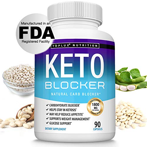 Keto Blocker Pills White Kidney Bean Extract - 1800 mg Natural Ketosis, Support Keto Diet, for Men Women, 90 Capsules, Toplux Supplement