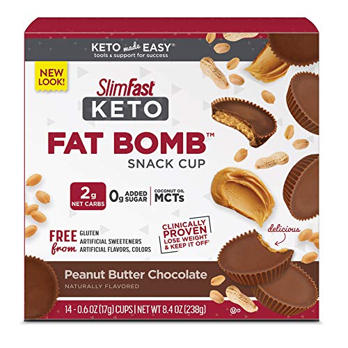 SlimFast Keto Fat Bomb Snacks, Peanut Butter Cup, 17 Grams, 14 Count Box, 8.4 Ounce