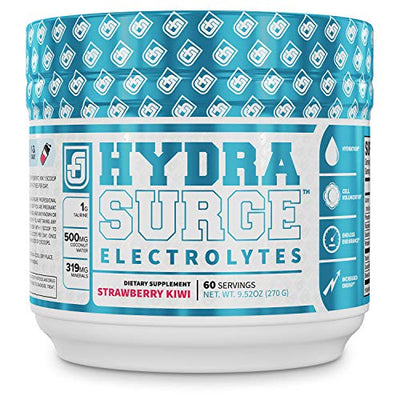 HYDRASURGE Electrolyte Powder - Hydration Supplement with Key Minerals, Himalayan Sea Salt, Coconut Water, More - Keto Friendly, Sugar Free & Naturally Sweetened - 60 Servings, Strawberry Kiwi