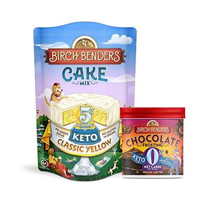 Birch Benders Keto Classic Yellow Cake Mix, 10.9oz and Keto Chocolate Frosting, 10oz, Bundle (1 baking mix and 1 frosting)