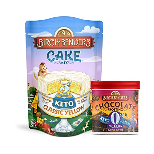 Birch Benders Keto Classic Yellow Cake Mix, 10.9oz and Keto Chocolate Frosting, 10oz, Bundle (1 baking mix and 1 frosting)