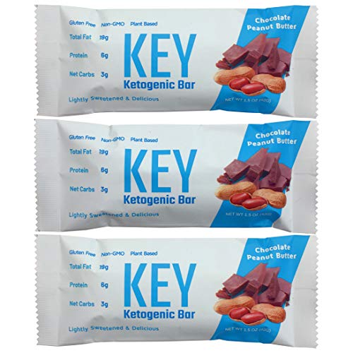 Keto Key Bars - Chocolate Peanut Butter Ketogenic Bars - High Fat, Low Carb. Keto Protein Bars as a Keto Snack Food for on the go Keto Diets. 12 Pack Key Bars