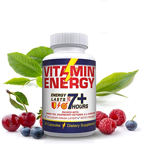 Vitamin Energy® Pills - Energy Lasts up to 7+ Hours, Keto Friendly, Green Tea, Raspberry Ketones, L-Carnitine, 0 Carbs, 0 Sugar 30-ct Pills.
