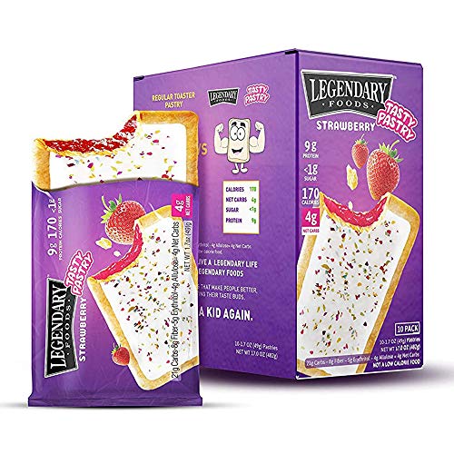 Legendary Foods Tasty Pastry Toaster Pastries | Ideal Low Carb Keto Breakfast | No Added Sugar | Balanced Keto Snacks to Go | Gluten Free | Just Pop in the Microwave! (Strawberry, 1.7oz 10 Pack)