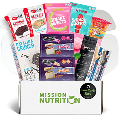 Low Carb Snack Box - Keto Friendly & Low Sugar Bars, Brownies, Pastry, Gummies, Sweets - Premium Variety Gift Box