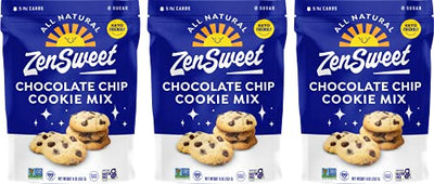 ZenSweet Baking Chocolate Chip Cookie Mix - Keto Baking Mix - 9oz, 3 Packs - No Sugar Added, Gluten Free, Grain Free, Vegan, Low Carb, Non-GMO - With Monk Fruit Sweetener - Makes 12 Sugar-Free Cookies