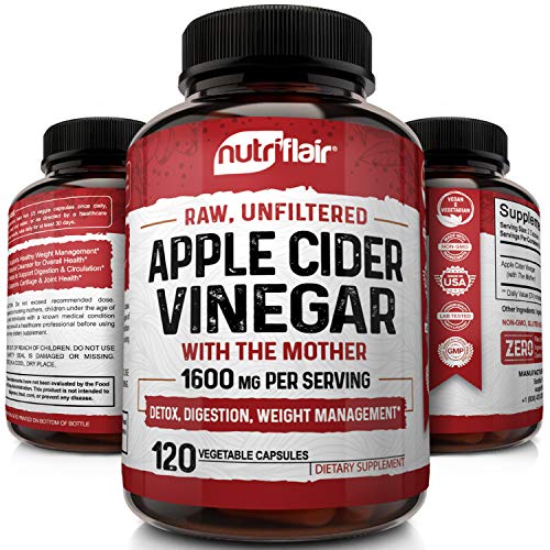 Apple Cider Vinegar Capsules with Mother 1600mg - 120 Vegan ACV Pills - Best Supplement for Healthy Weight Loss, Diet, Keto, Digestion, Detox, Immune - Powerful Cleanser & Appetite Suppressant Non-GMO