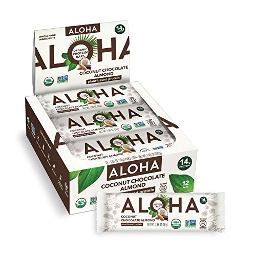 ALOHA Organic Plant Based Protein Bars - Coconut Chocolate Almond - 12 Count, 1.98oz Bars - Vegan, Low Sugar, Gluten Free, Paleo, Low Carb, Non-GMO, Stevia Free, Soy Free, No Sugar Alcohols