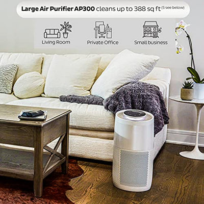 Instant Air Purifier, Helps remove 99.9% of viruses (COVID-19), bacteria, allergens, smoke; advanced 3-in-1 HEPA-13 filtration with plasma ion technology, Large Room (AP300), Pearl
