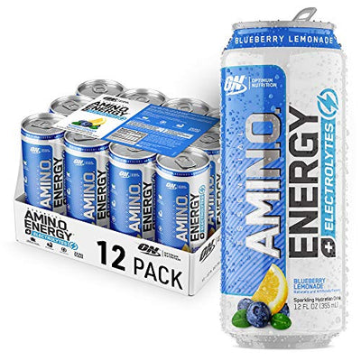 Optimum Nutrition Amino Energy + Electrolytes Sparkling Hydration Drink - Pre Workout, BCAA, Keto Friendly, Energy Drink - Blueberry Lemonade, 12 Count (Packaging May Vary)