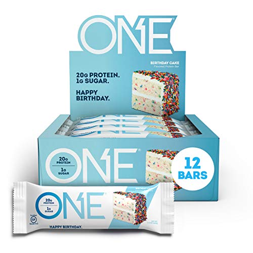 ONE Protein Bars, Birthday Cake, Gluten Free Protein Bars with 20g Protein and Only 1g Sugar, Guilt-Free Snacking for High Protein Diets, 2.12 oz (12 Pack)