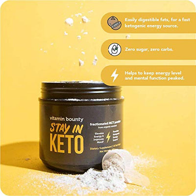 MCT Oil Powder with Organic Acacia Fiber - 0g Net Carbs - Perfect for Coffee Creamer, Smoothies & Sustained Energy, Stay in Keto. 20 Servings