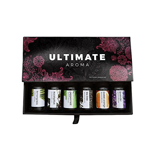 Essential Oils by Ultimate Aroma 100% Pure Therapeutic Grade Oils kit- Top 6 Aromatherapy Oils Gift Set-6 10ML(Eucalyptus, Lavender, Lemon Grass, Orange, Peppermint, Tea Tree)