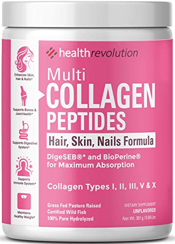 Multi Collagen Peptides Powder Supplement Types I, II, III, V, X - 5 Hydrolyzed Collagen Peptides– for Skin Hair Nails Joints –Triple Refined for Easy Mixing, Non-GMO Dairy Gluten-Free, Unflavored